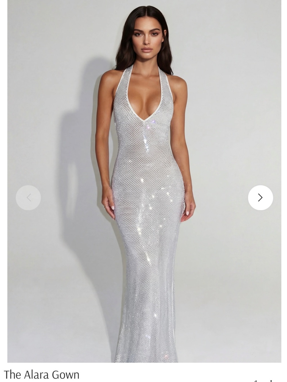 Brand New: Aurora Noir Alara Gown White Sparkling Silver Backless Halter Dress